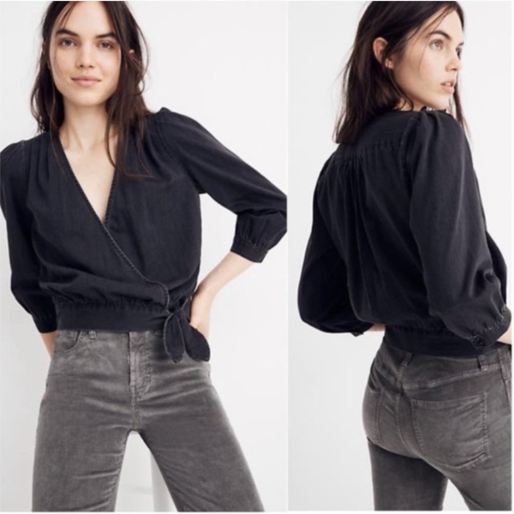 Madewell Wrap Top in Black Denim